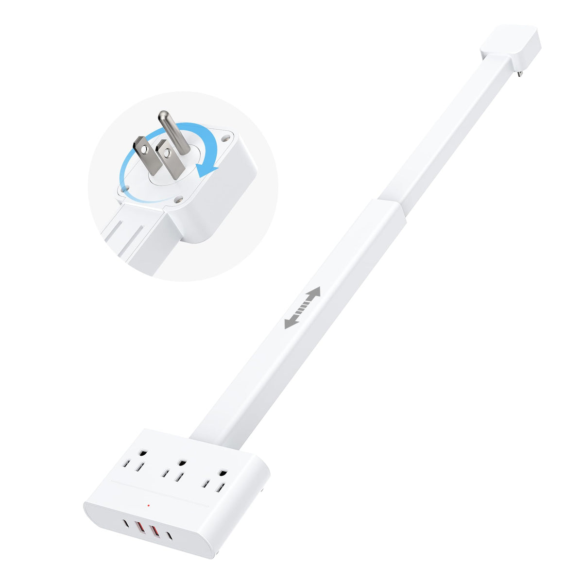 DYZYCLICAL outlet extender with 360° rotation behind furniture for easy access.