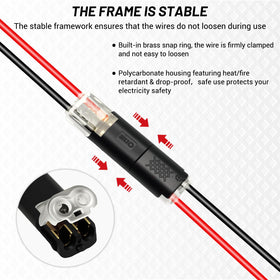 DZZ easy-install connectors let you push wires into slots without stripping or soldering.