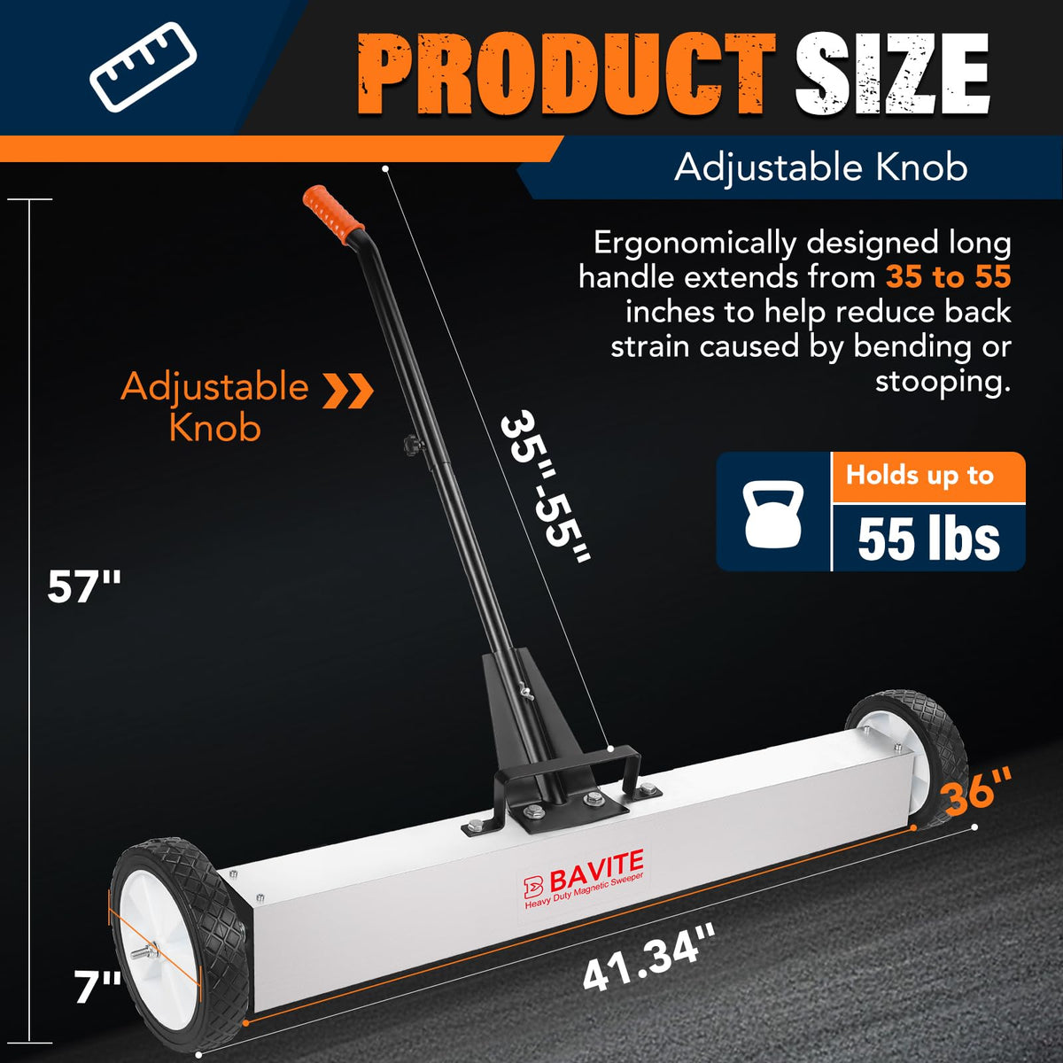 E BAVITE nail sweeper side view shows durable construction and portable design.