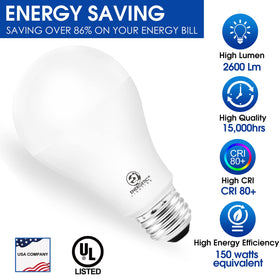 E ENERGETIC LIGHTING 150W bulb dimmer compatibility close-up for smooth control.