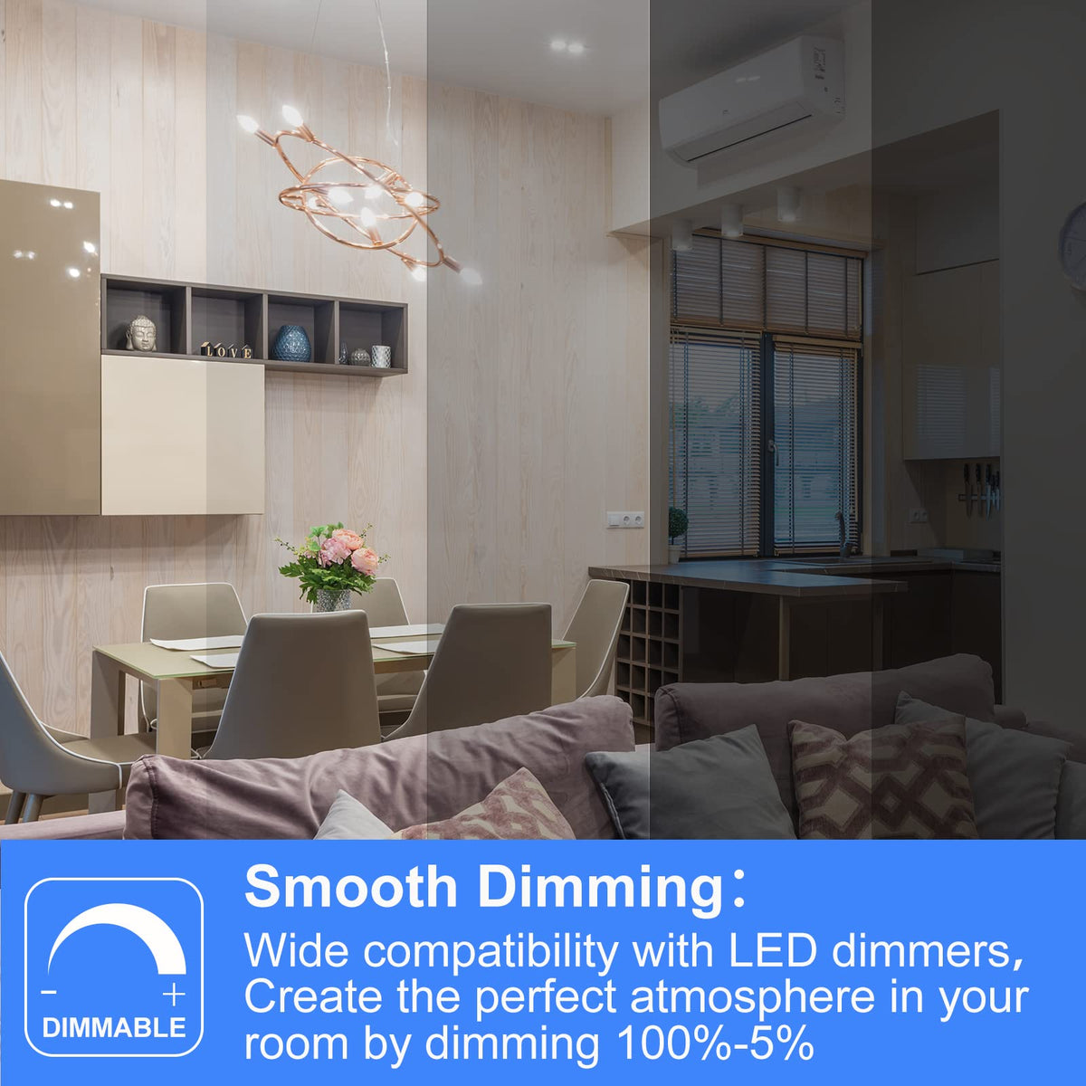 E Energetic Lighting B10 dimmable bulb in chandelier