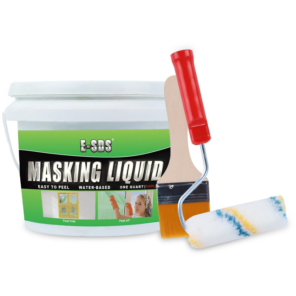 E-SDS masking liquid tape in green bottle with roller for glass protection during painting.