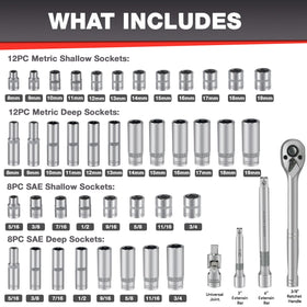 EACELIY 3/8 drive ratchet handle enables comfortable grip in tight spaces.