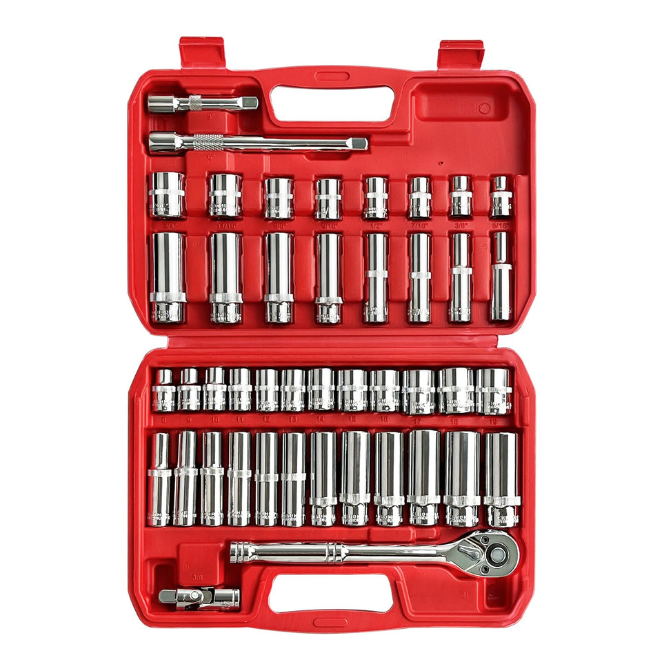 EACELIY 44-piece 3/8 drive socket set contents for versatile repairs.