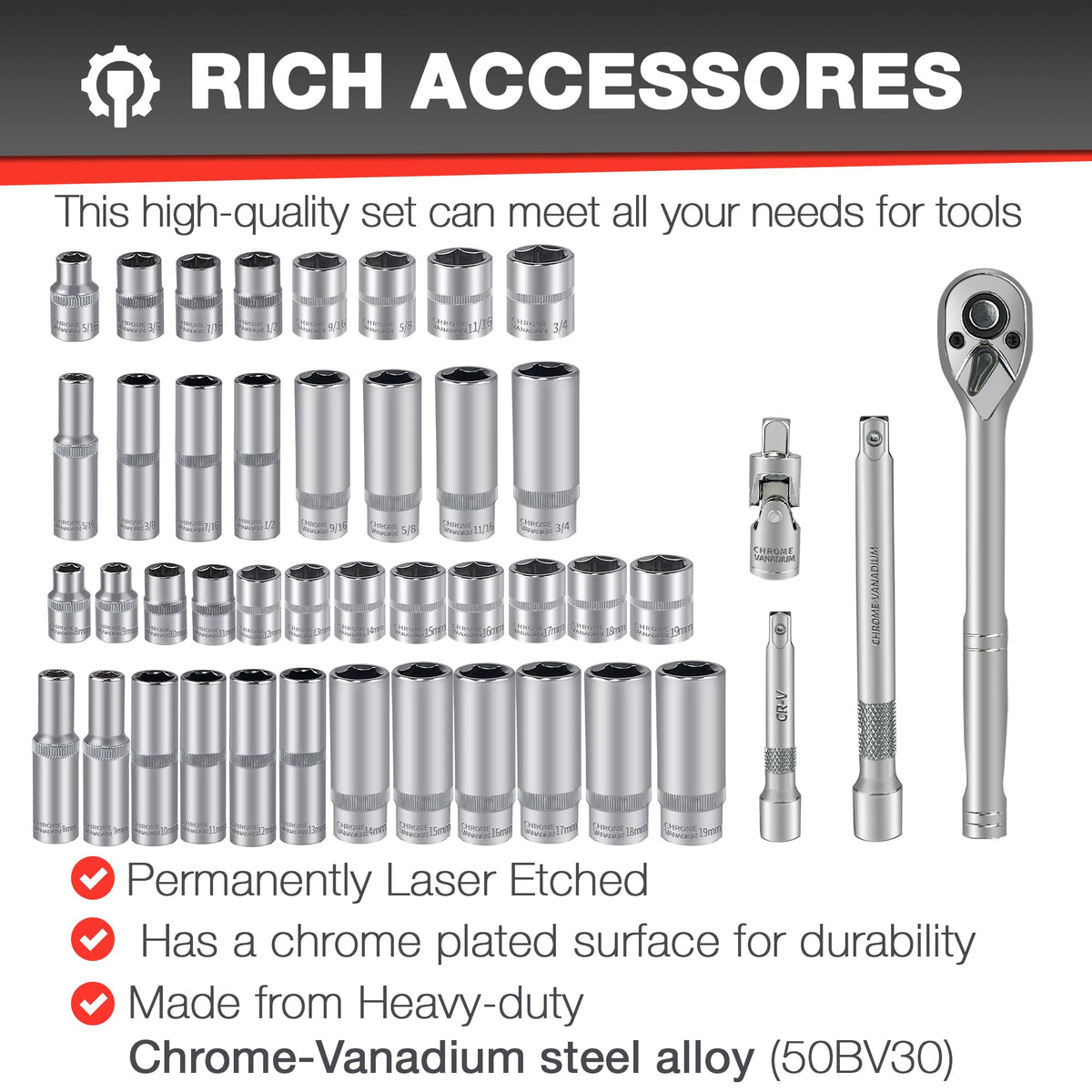 EACELIY 6-inch extension bar increases leverage for stubborn fasteners.
