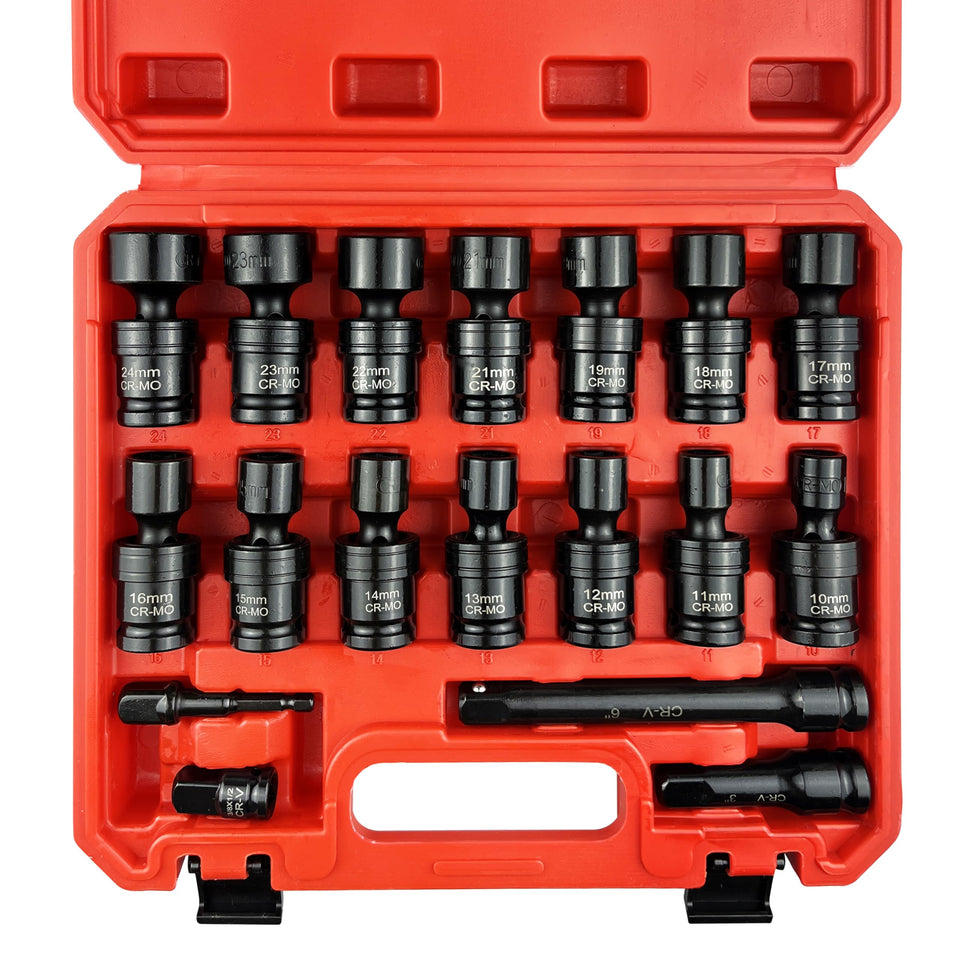 EACELIY 18-piece half-inch swivel socket set for versatile automotive tightening