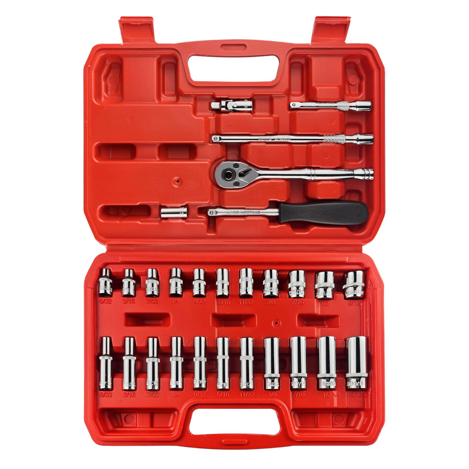 EACELIY 28-piece 1/4 drive impact socket set with durable mirror chrome finish for durability