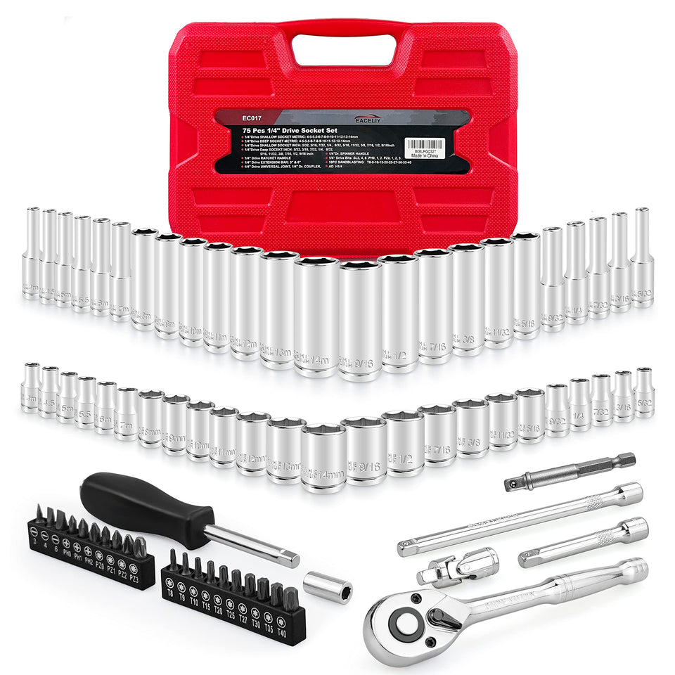 EACELIY 1/4 drive impact socket set with 75 pieces for versatile home and shop repairs