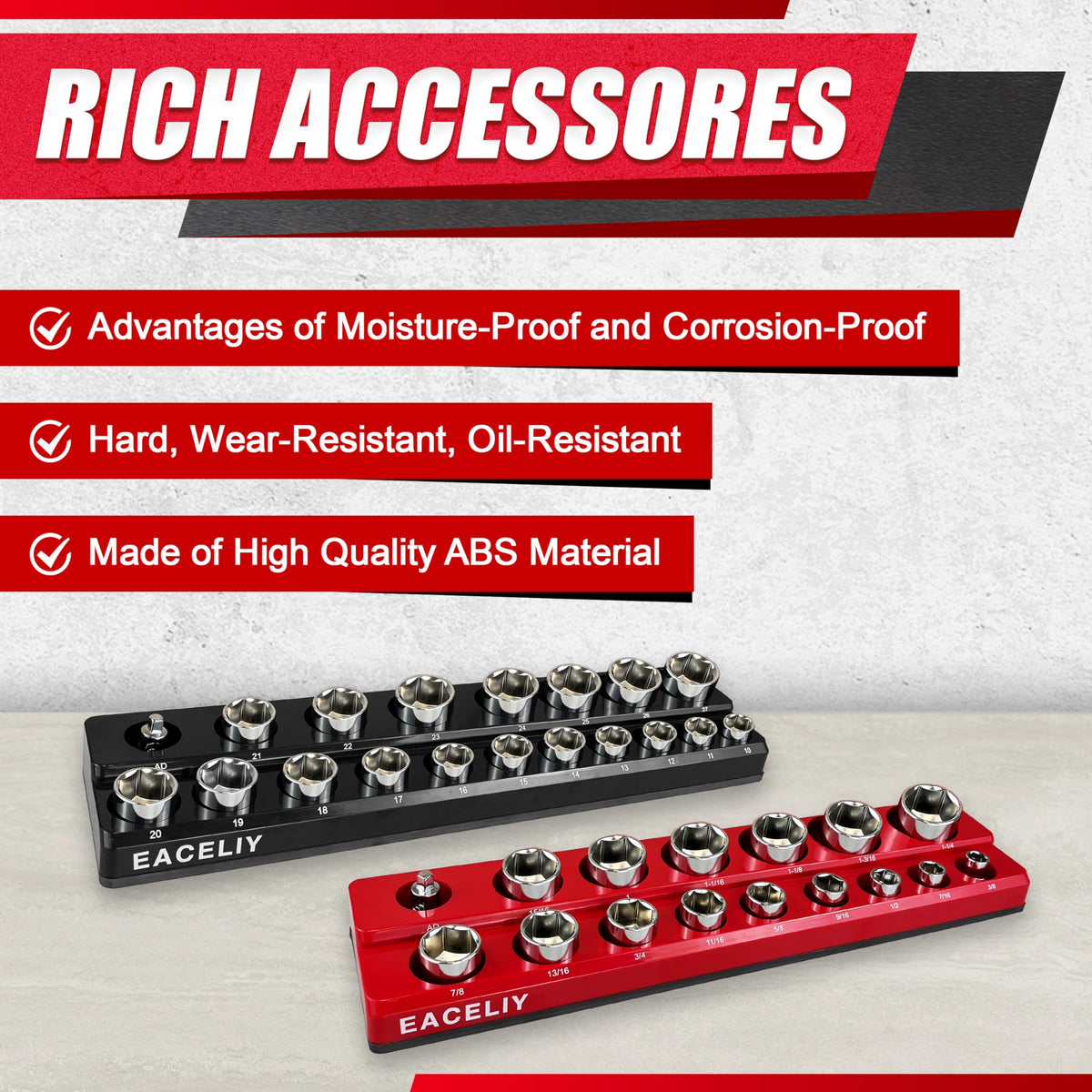 EACELIY labeled socket slots help identify sizes at a glance