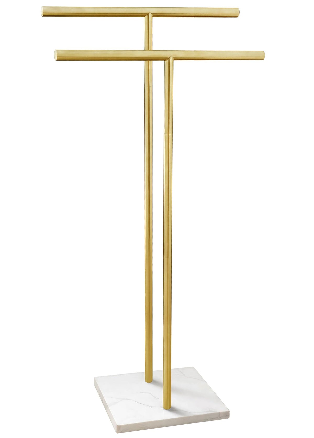 EADOT marble-base free-standing towel rack with two-arm design.