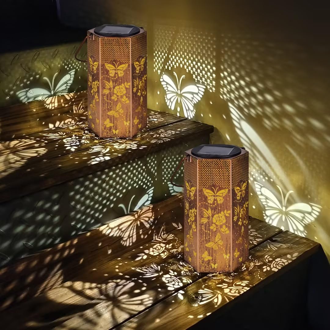 Eandisom butterfly solar lanterns illuminate garden paths with warm, energy-saving glow