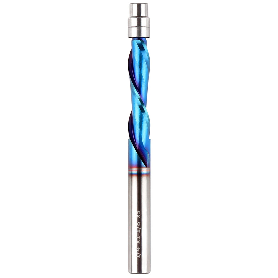 EANOSIC downcut flush trim router bit with top view, precision bearings for smooth cuts.