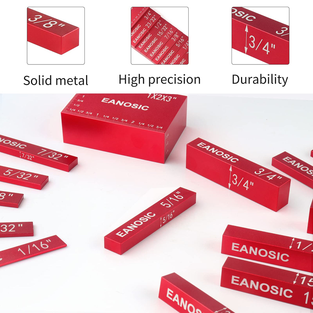 EANOSIC setup blocks laser-engraved markings provide clear size references for quick setup.