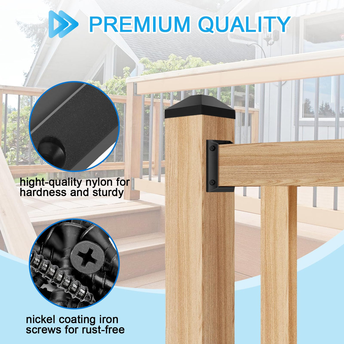 Eapele 2x4 post bracket fits wood posts for secure deck connections.