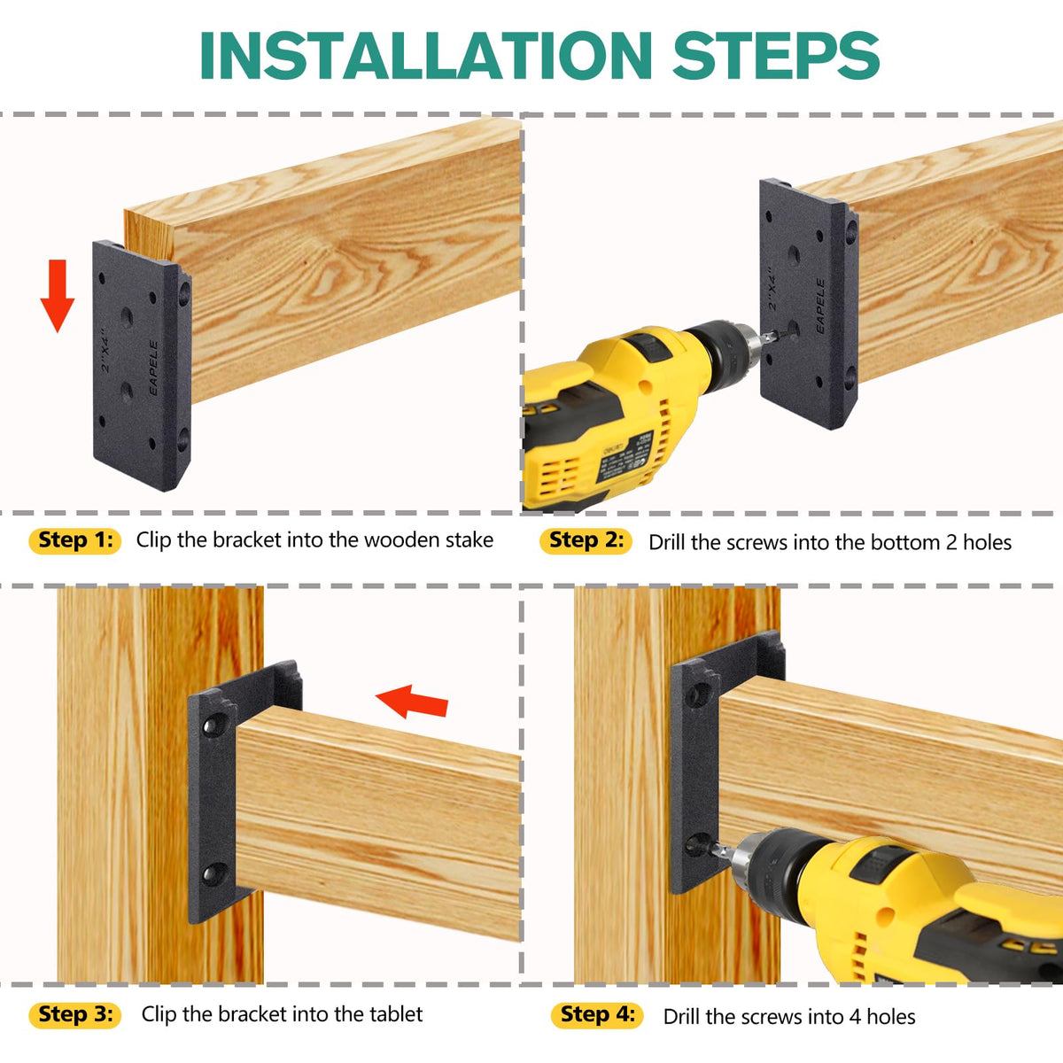 Eapele 2x4 rail installation shows quick, secure deck railing attachment.