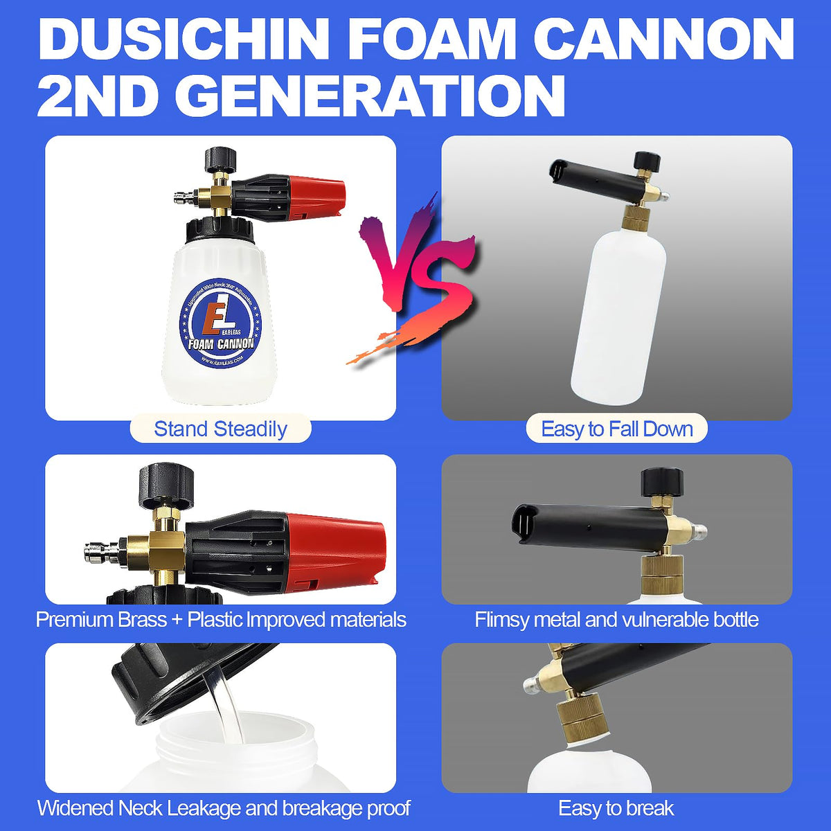 EARLEAS foam cannon adjustable nozzle provides precise foam density control.