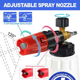 EARLEAS foam cannon quick connector shows compatibility with most pressure washers.