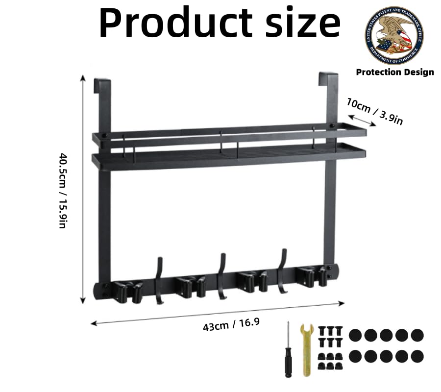 EARLESS BEAR broom rack front view showing four slots and three hooks