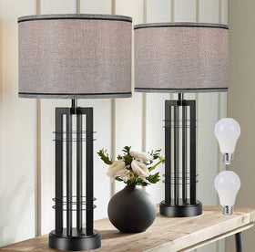 Easebri 27in tall table lamp front view in rustic black-grey, ideal for bedroom nightstands.