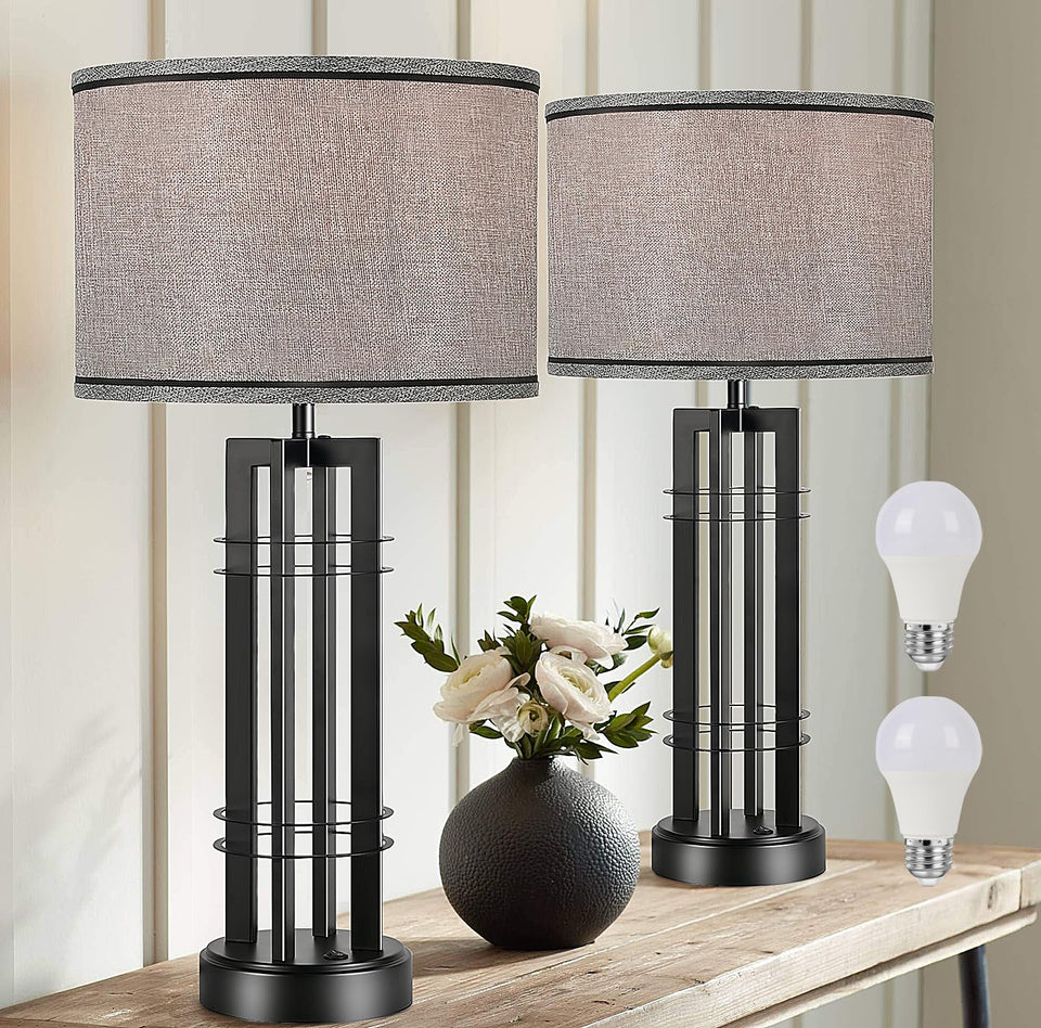 Easebri 27in tall table lamp front view in rustic black-grey, ideal for bedroom nightstands.