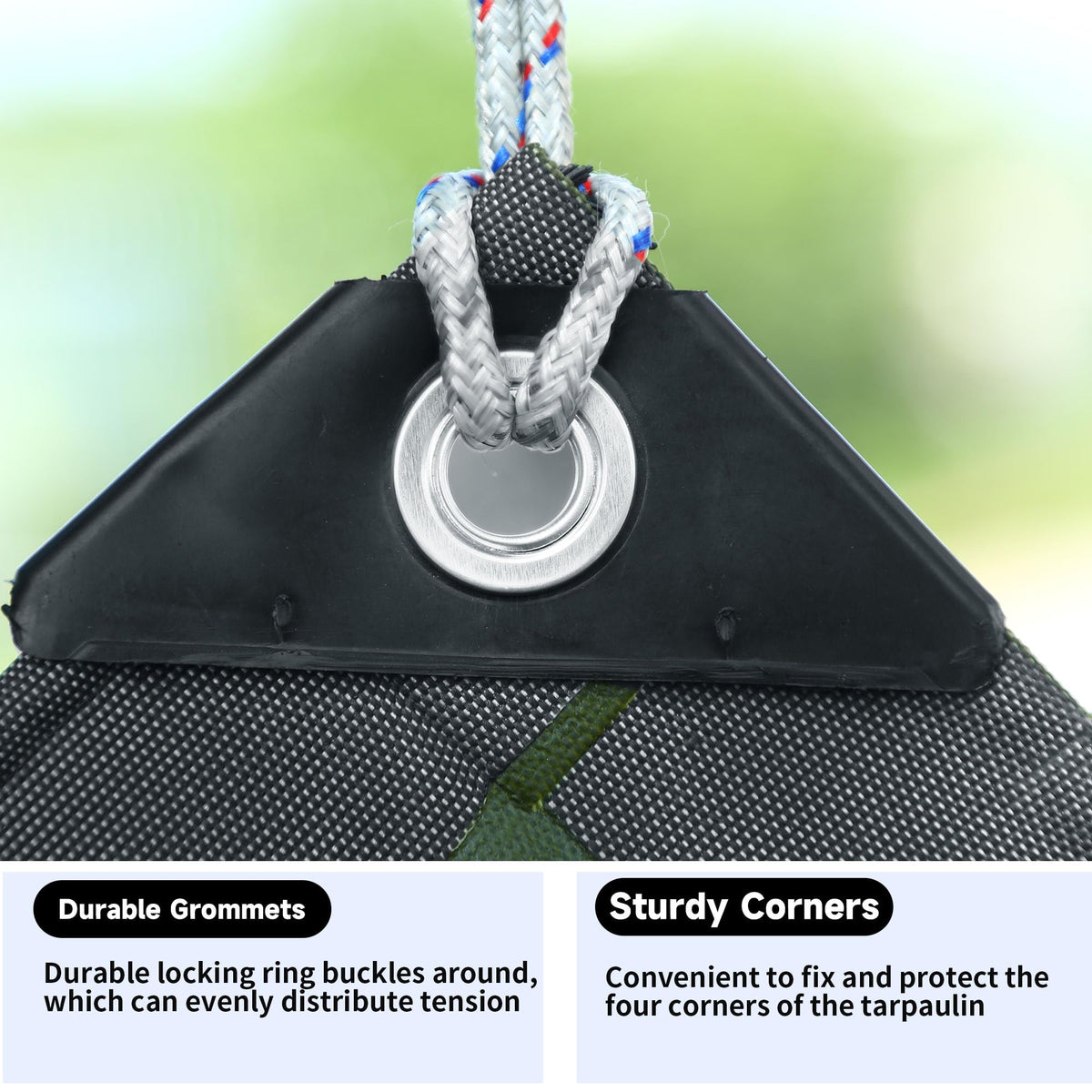 Eastarp tarpaulin showing the 28 mil organic silicone coating for water resistance.