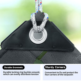 Eastarp tarpaulin showing the 28 mil organic silicone coating for water resistance.