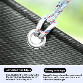 Eastarp tarpaulin with reinforced edges and internal ropes for durability.