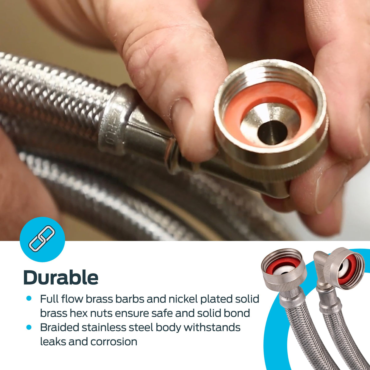 Eastman 304 stainless steel braid adds durability and corrosion resistance.