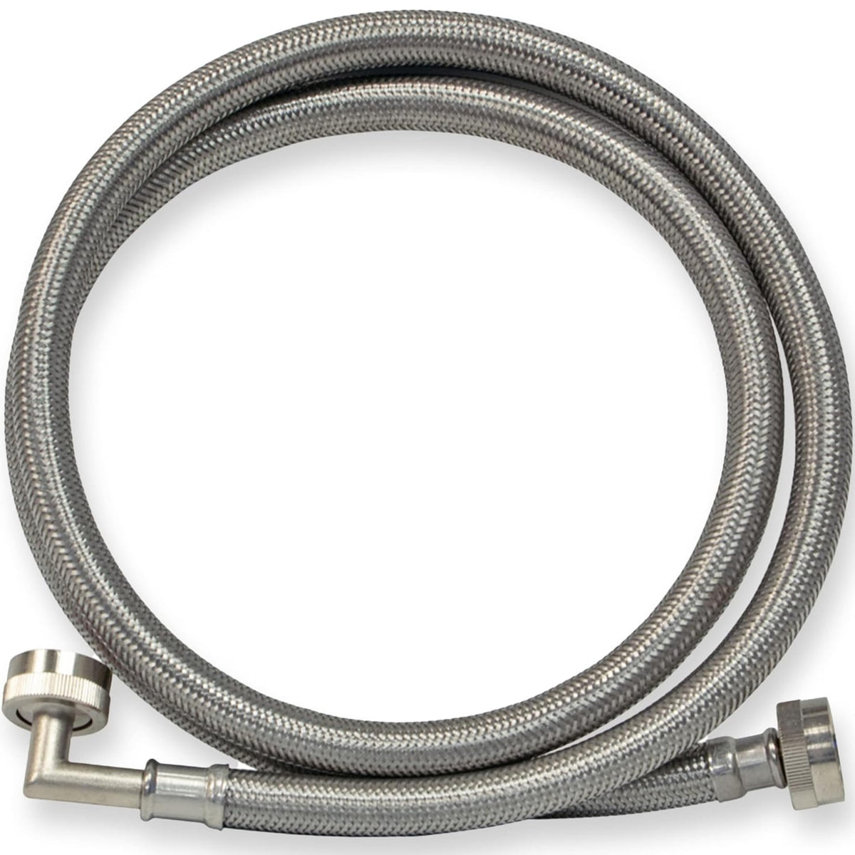 Eastman 6 ft hose with elbow for tight spaces behind a washer.