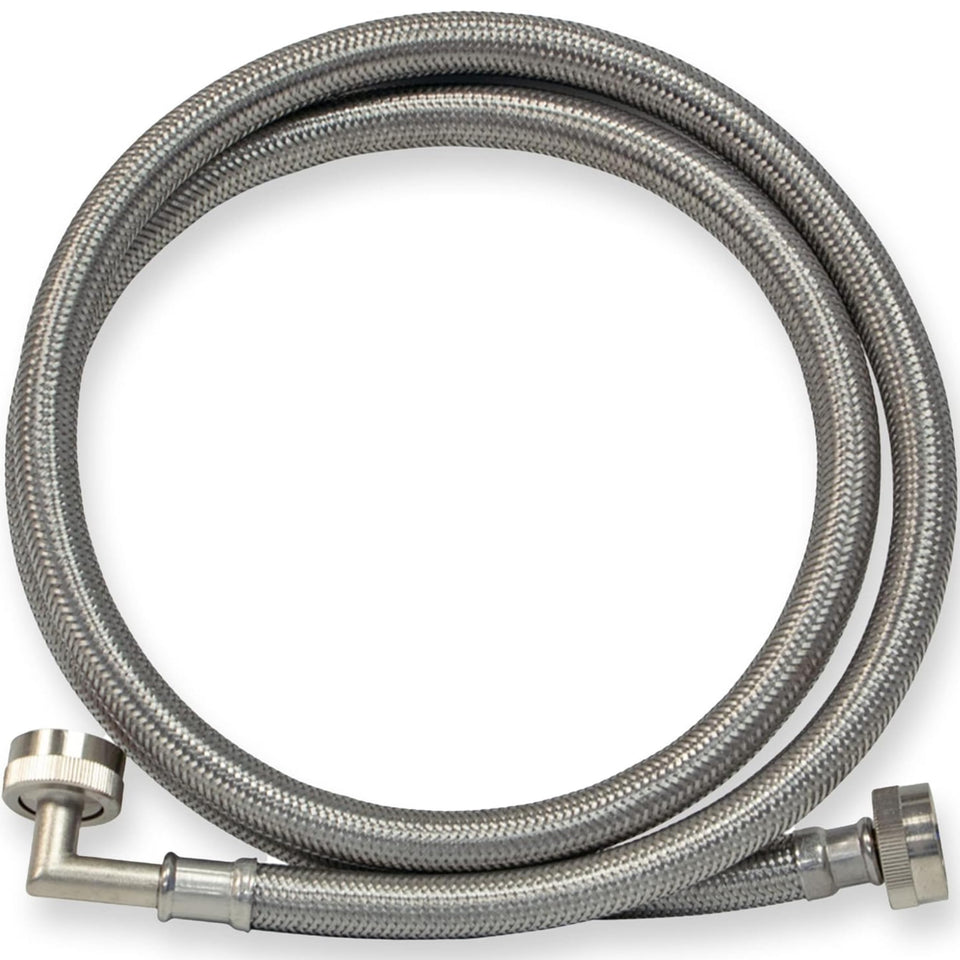 Eastman 6 ft hose with elbow for tight spaces behind a washer.