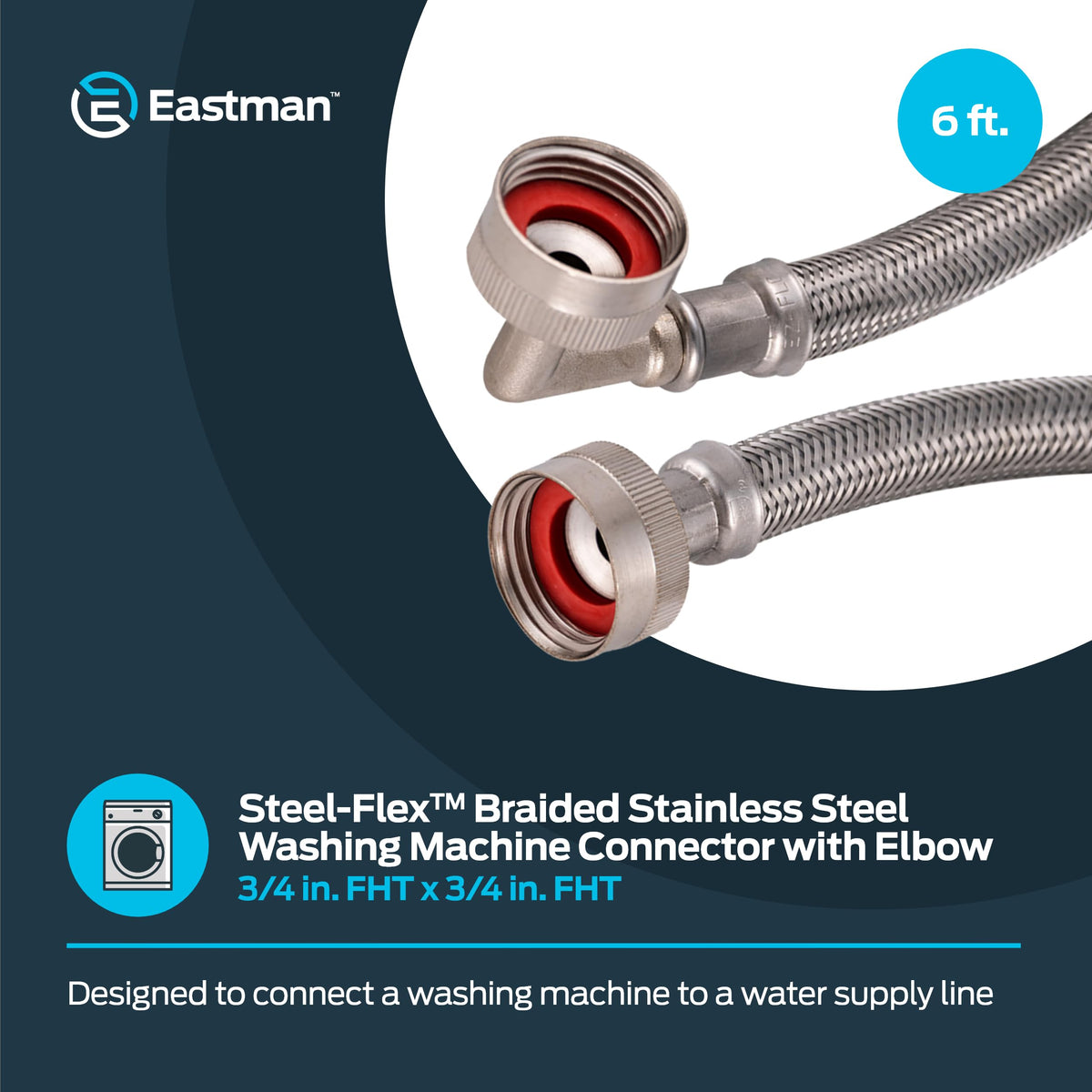 Eastman braided stainless steel hose for durable, kink-resistant water transfer.