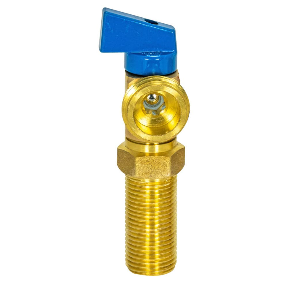 Eastman brass outlet box with blue handle washing machine valve for quick shutoff.