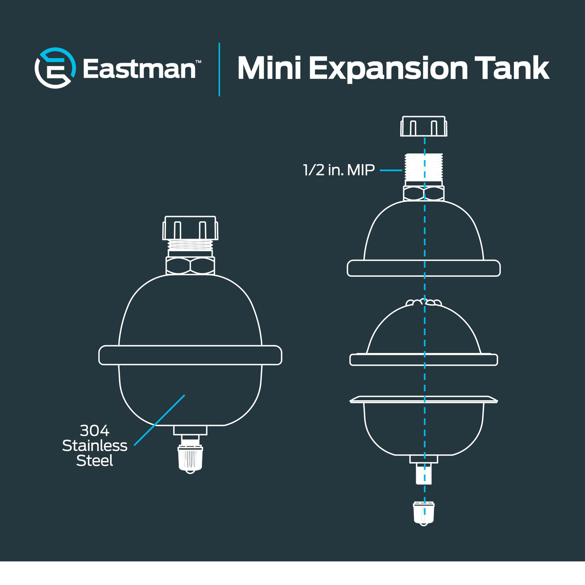 Eastman hammer arrestor helps absorb pressure surges and protect hot water systems.