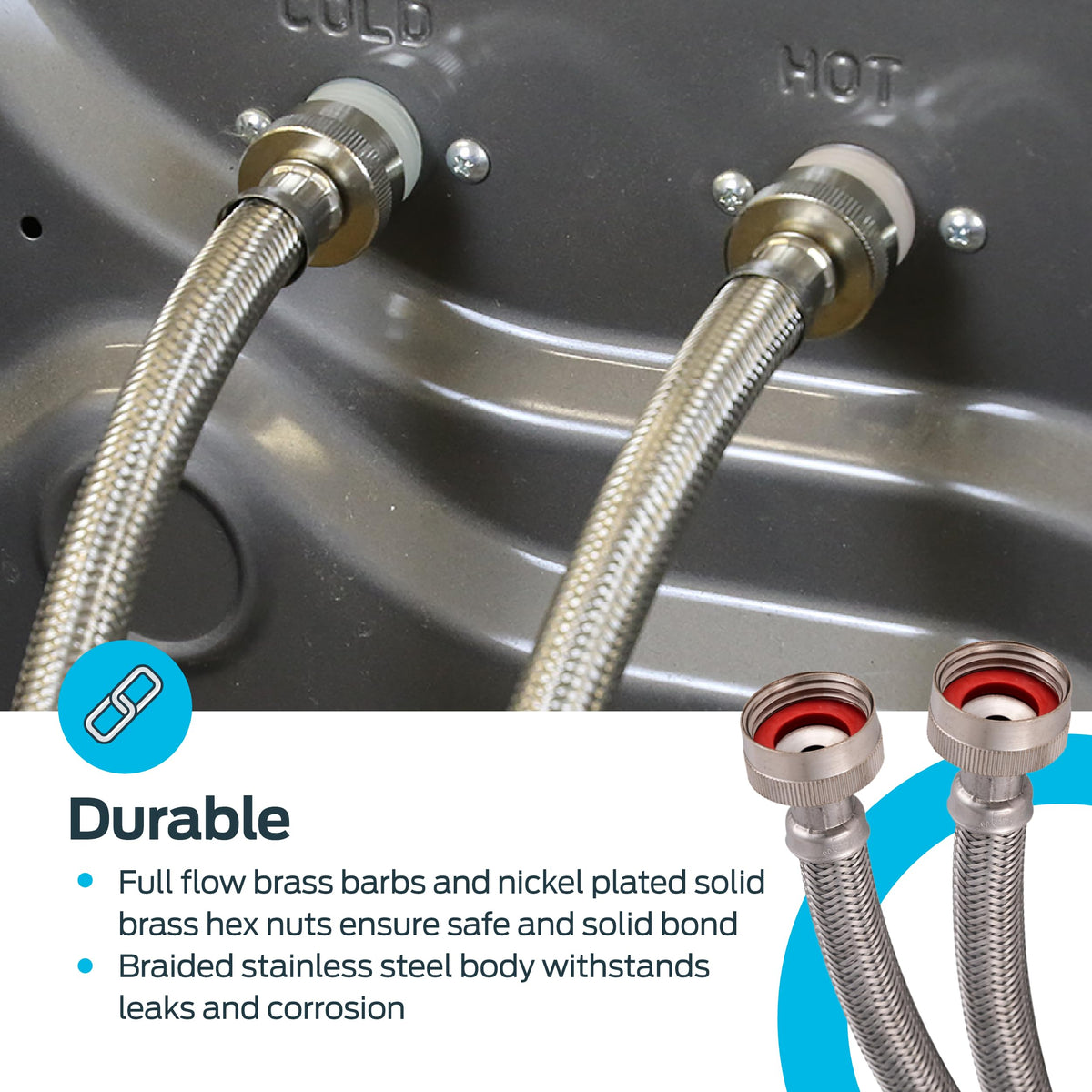 Eastman stainless steel ferrules provide durable hose attachment.