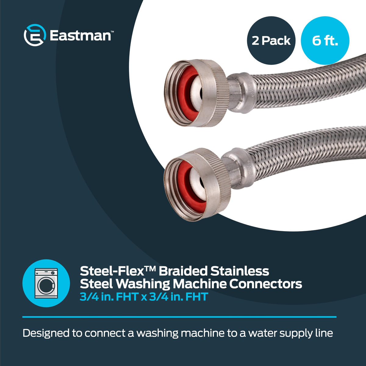 Eastman washing machine hose cold end with secure 3/4 in FHT connection.