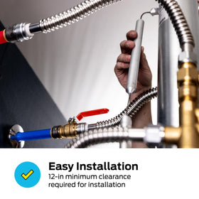 Eastman water heater installation scene featuring the flexible rod for easy setup.