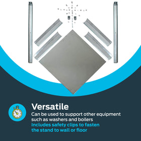 Eastman water heater stand includes safety clips for secure anchoring