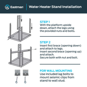 Eastman water heater stand includes safety clips to secure installation.