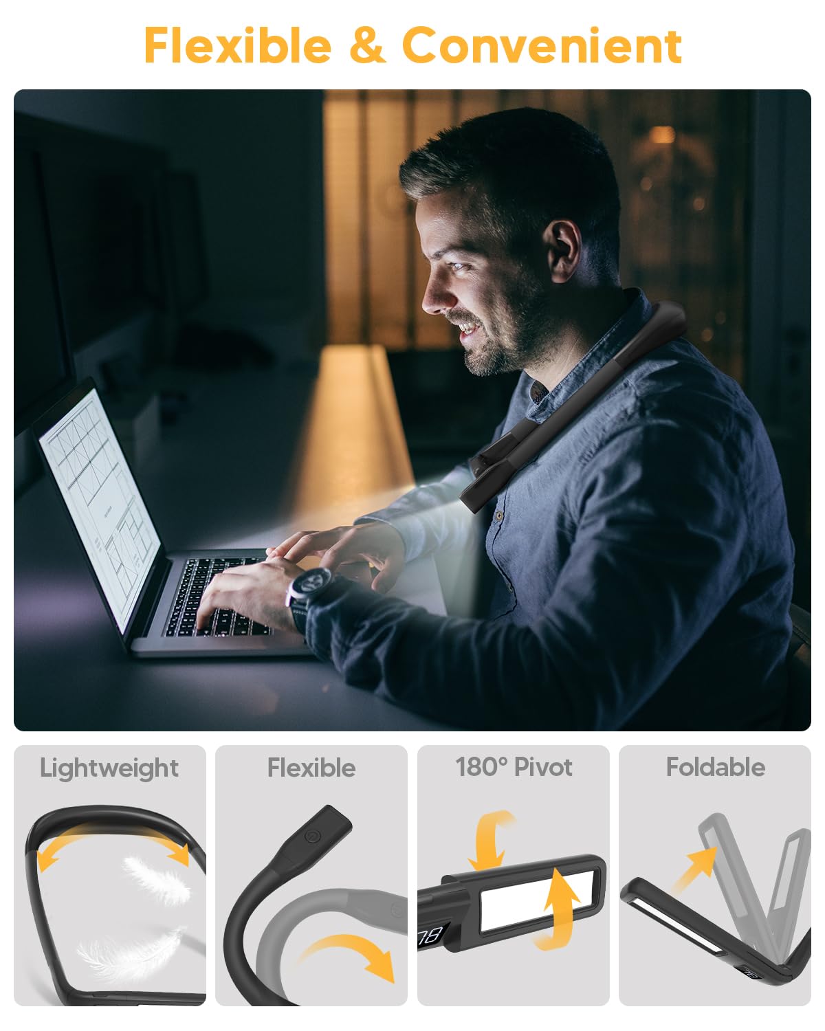 EastPin neck light with 180-degree rotatable light heads for precise lighting