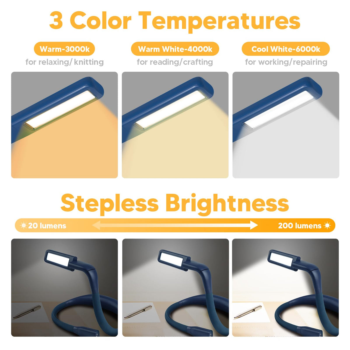 EastPin neck light 270‑degree head adjusts to your task.