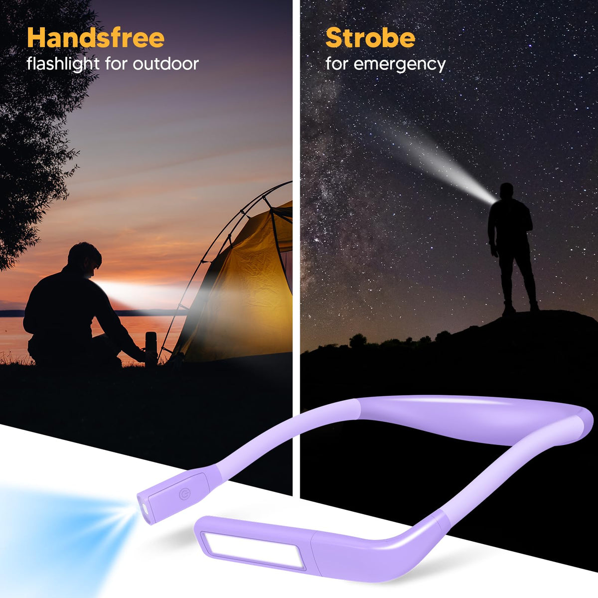 EastPin purple neck reading light with adjustable arms for precise focus.