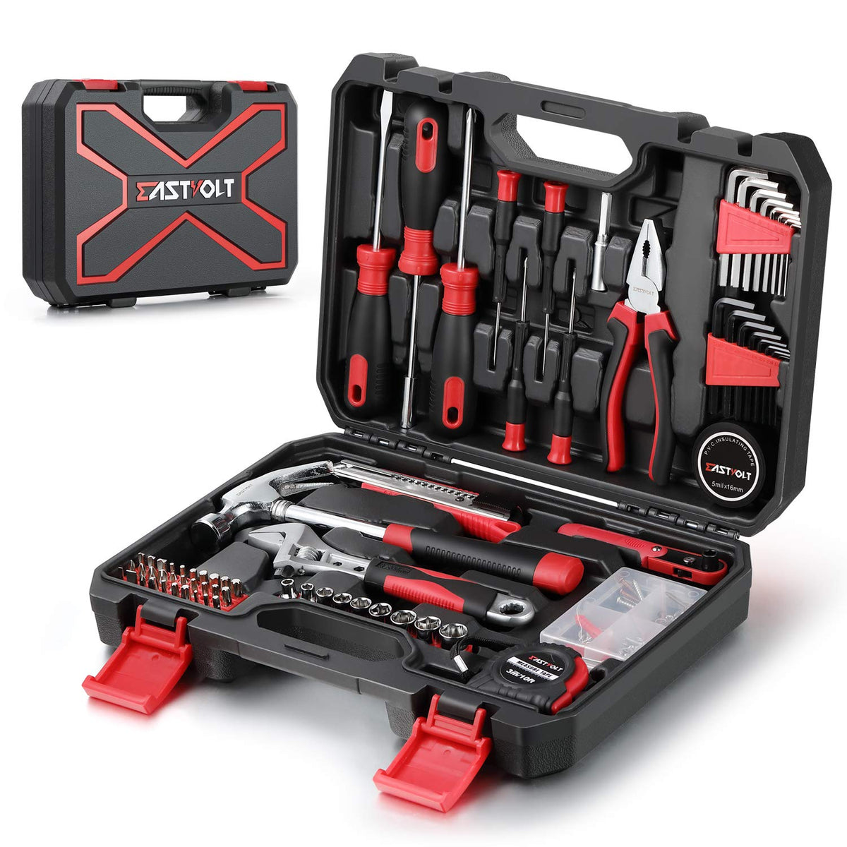 Eastvolt 128-piece tool set in a sturdy storage toolbox for DIY organization.
