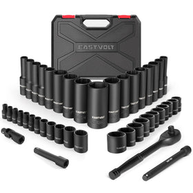 Eastvolt 46-piece drive socket set in case, organized for easy transport and quick access.