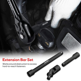 Eastvolt extension bars (3” and 6”) extend reach to hard-to-reach fasteners.