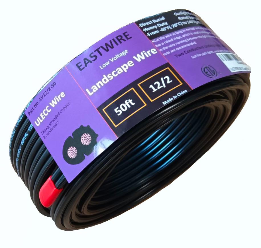 Eastwire 50ft 12ga wire coil for outdoor lighting projects.