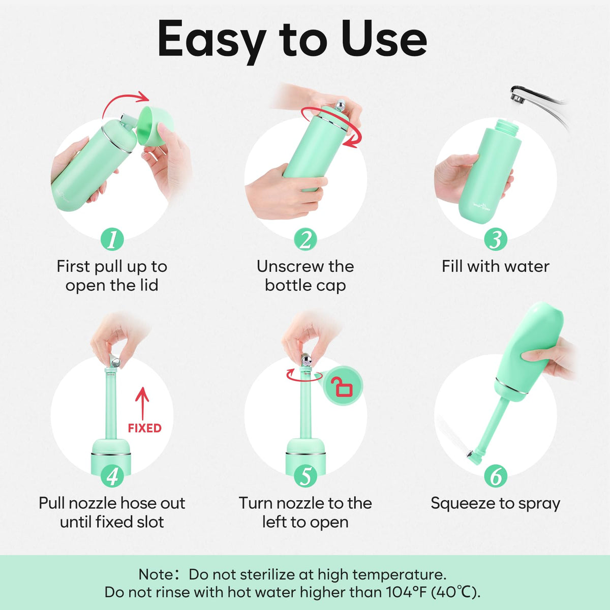 Easy@Home EPB-01 green bottle angled nozzle for targeted cleansing.