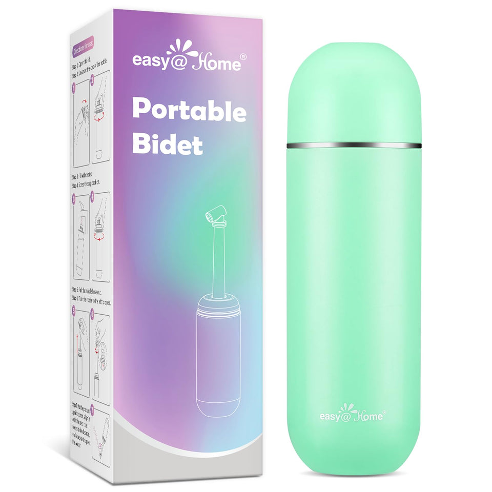 Easy@Home EPB-01 green bottle front view for on-the-go hygiene.