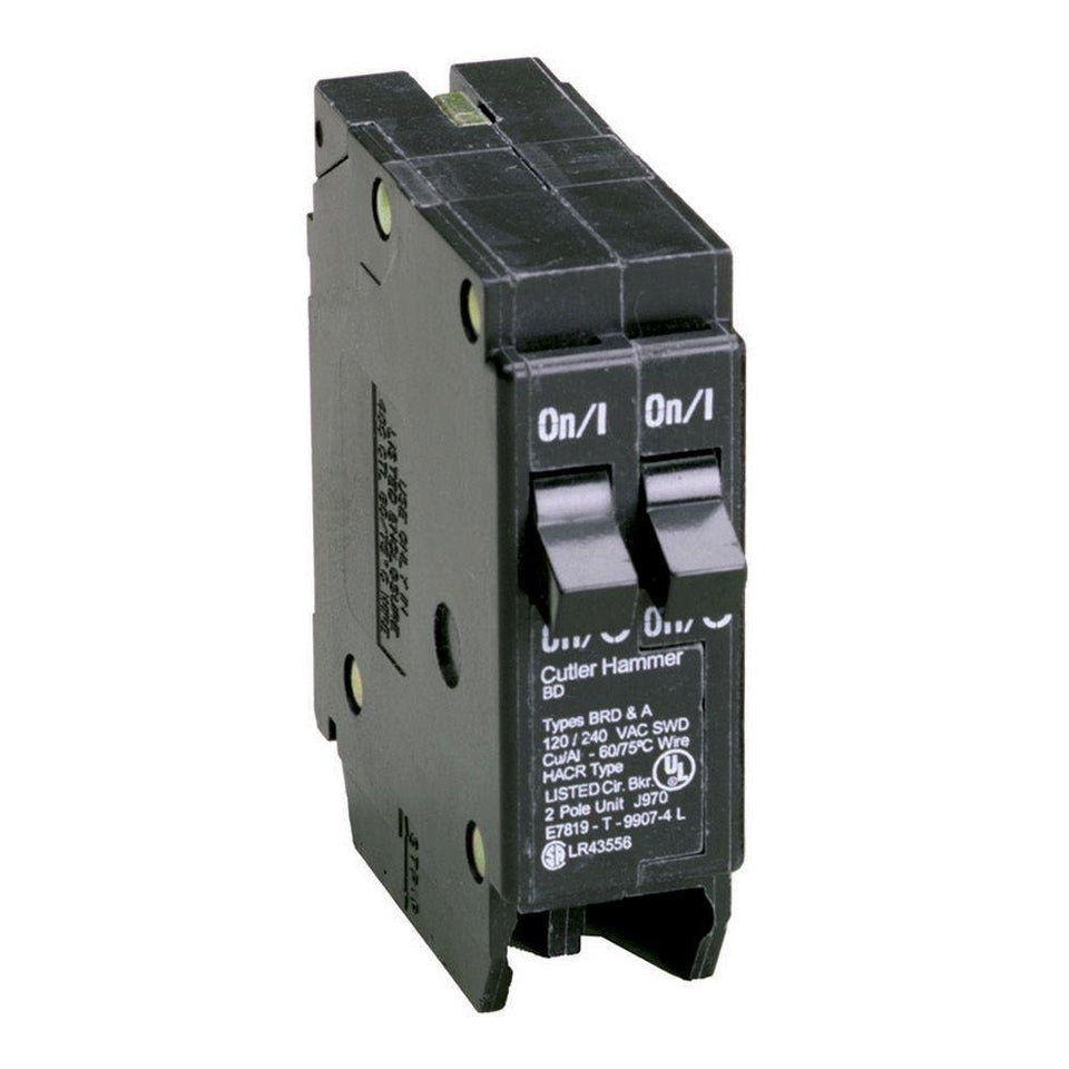 Eaton BD2020 duplex breaker front view showing compact, reliable circuit protection