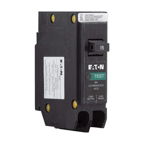 Eaton BRN115AF front view, compact 1-pole AFCI breaker for home circuits.
