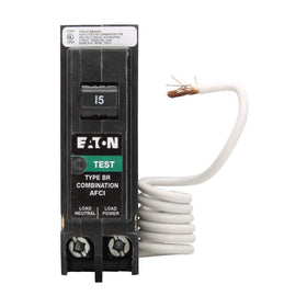 Eaton BRN115AF label details close-up, highlighting 15A capacity and AFCI protection.